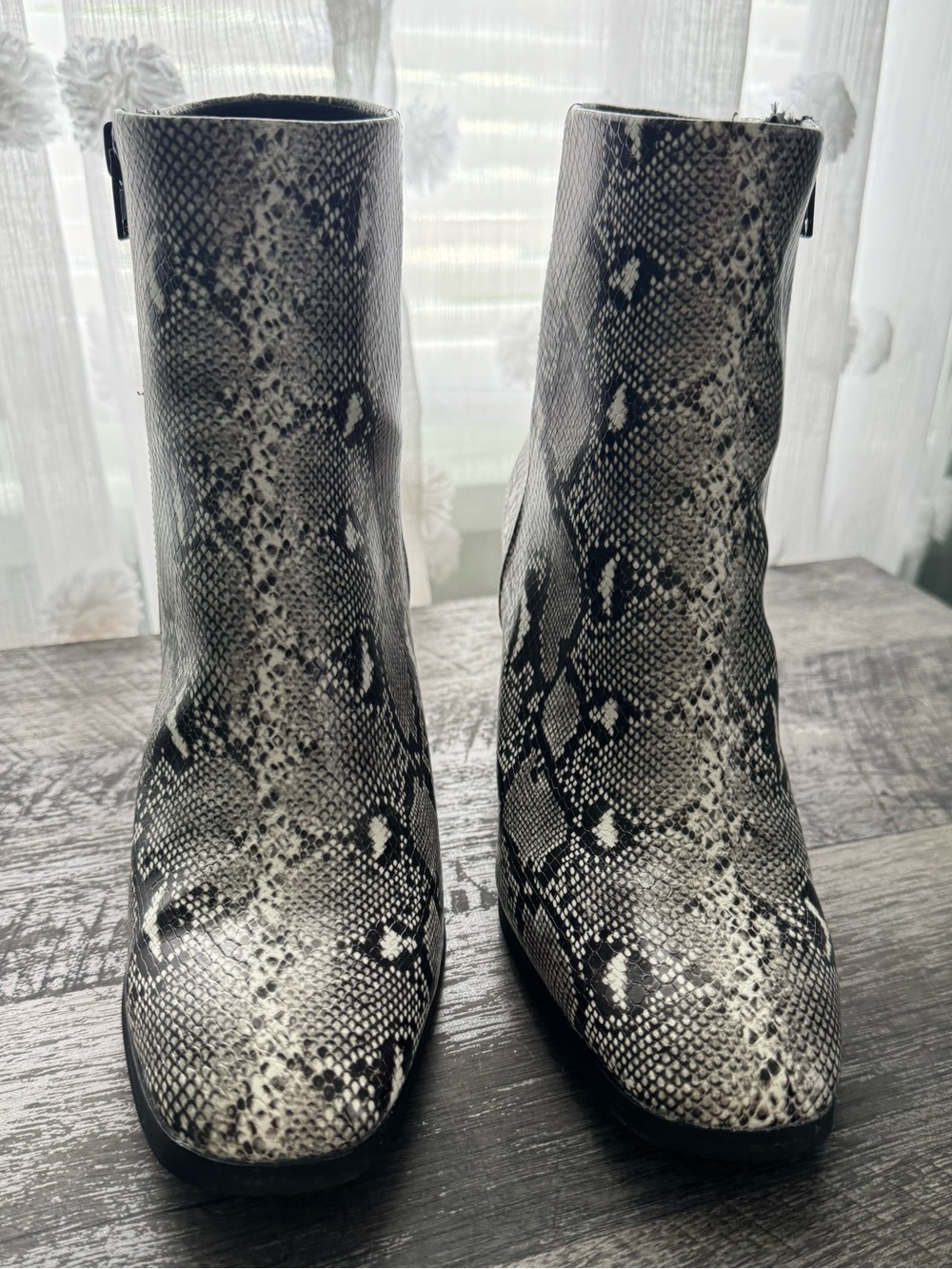 Madden Girl Snake Print Ankle Boots - Black & White